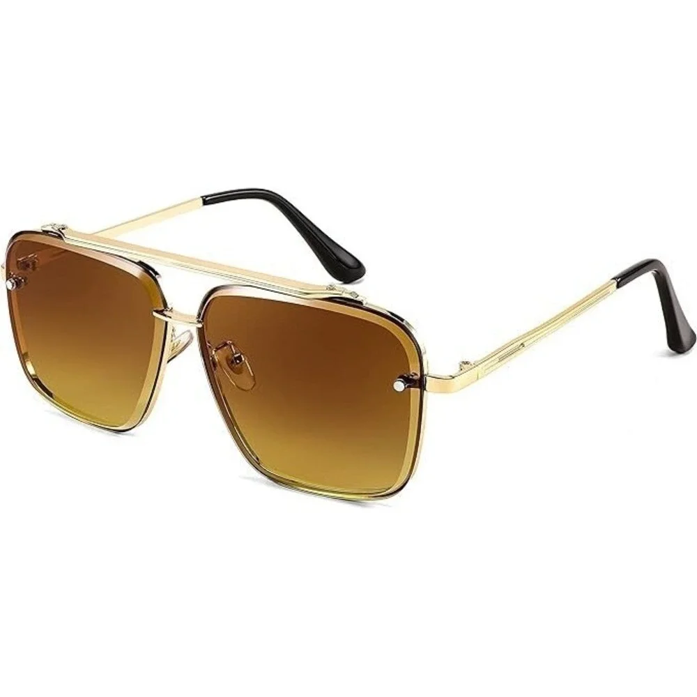 Aviator Sunglasses Gold Frame Brown Lens Square Fashion Shades UV400 Protection‎